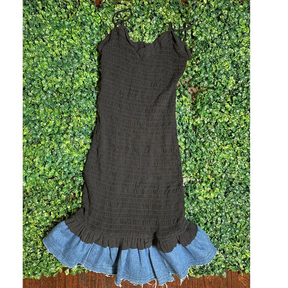 Malibu Sky Black Mini Dress Denim Skirt Size Small - Picture 1 of 4